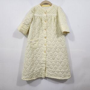 Vintage Baby Toddler Girls Handmade Housecoat Yellow Floral Quilted Button-Front